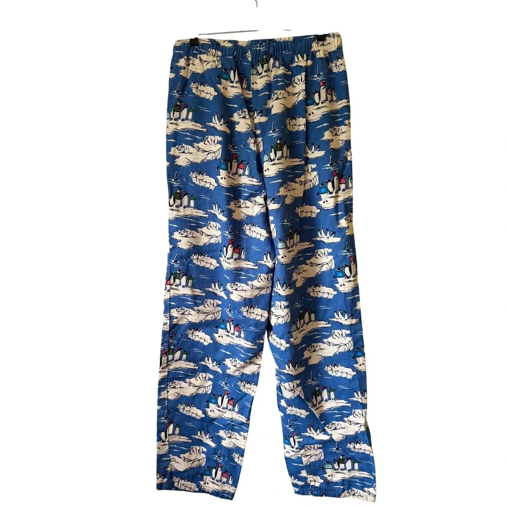 Lands' End Pajama Pants Mens M/T Blue Excellent Penguin Polar Bear Flannel‎